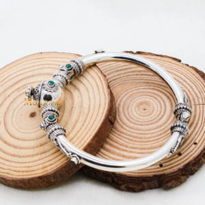 925 Sterling Silver Best Quality Natural Green Onyx Gemstone <b>Bracelet</b> Oxidized Kada <b>Gold</b> Plating for Parties Wholesale Jewelry - Product Image 3