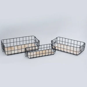 Juego de 2 Cestas de Almacenamiento Redondas de Metal y Madera con Asa Lateral para Decoración del Hogar Multiusos de la Mejor Calidad - Product Image 2