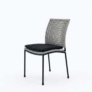<b>White</b> Woven Modern Metal Outdoor Dining <b>Chair</b> Iron Pipe Frame Synthetic Ropes Fabric Cushion Setup - Product Image 1