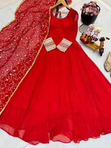 ชุดคลุม anarkali ล่าสุดออกแบบโดย Fab Zone faux georgette งานปักสำหรับอินเดียและปากีสถาน - Product Image 3