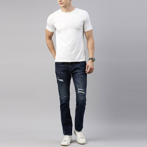 กางเกงยีนส์ขาตรงสำหรับผู้ชายกางเกงยีนส์ผ้าฝ้ายสีน้ำเงินขาดสำหรับผู้ชายกางเกงยีนส์สไตล์ใหม่ขายดี - Product Image 5