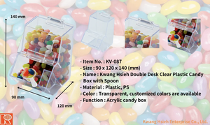 Kwang Hsieh Boîte à bonbons en acrylique transparent à double pont en matériau PS de qualité alimentaire avec cuillère pour chewing-gum et gelée Boîtes en plastique - Product Image 3