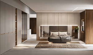 Luxury Modern Bedroom Furniture Set Italian Style Wooden Double <b>Bed</b> Wardrobe with <b>Led</b> Backlit Boiserie Wall Panel - Product Image 3