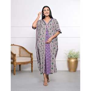 Caftán de Algodón Estampado a Mano, Vestido Casual Elegante para Mujer, Transpirable, Largo hasta el Suelo, para el Tiempo Libre, Club, Día de San Valentín - Product Image 5