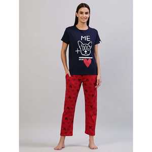 Navy <b>Pyjama</b> Set 100% Cotton Knitted Fabric Soft Breathable Buttoned Elastic Waist XS <b>for</b> <b>Summer</b> Homewear ODM Customizable - Product Image 5