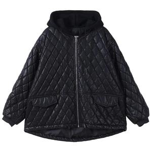Femmes hiver chaud mi-long mince à capuche fermeture éclair Parkas à manches longues rembourré bouffée veste couleur unie fait peau de mouton coton - Product Image 6