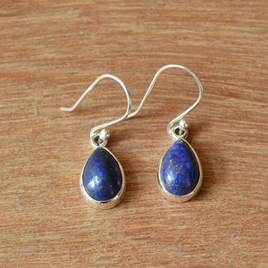 Pendientes de Plata de Ley 925, lapislázuli, forma de pera, gancho de piedras preciosas, pendiente hecho a mano, regalo para ella, precio al por mayor, joyería - Product Image 1
