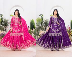 Elegante conjunto de traje Palazzo para mujer, Ropa Étnica de diseñador con Dupatta, elegante traje cómodo para fiesta, uso festivo e informal - Product Image 4