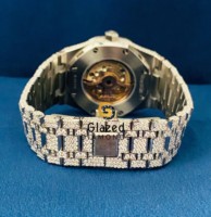 Montre Homme de Luxe Entièrement Sertie de Moissanite Taillée, Style Hip Hop, en Acier Inoxydable Mécanique, Cadran en Verre Analogique avec Chiffres Arabes
