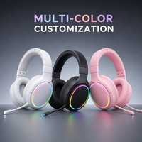 Casque de jeu sans fil supra-auriculaire avec éclairage RGB, son stéréo et microphone, faible latence pour PC, ordinateur et mobile