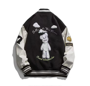 Chaqueta con logotipo bordado personalizado para hombre, rompevientos cálido de invierno, Mangas de cuero PU, abrigo informal forrado de béisbol, Cazadora Bomber - Product Image 2