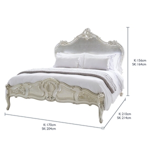 Lit en bois massif français Sylvia Sassy avec finition blanc et or antique, style sculpté à la main - Product Image 3