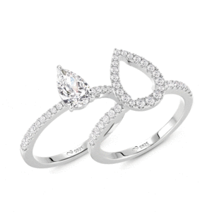 Ensemble de mariage Jeulia plaqué or avec zircon taille poire, bague halo empilable 2 pièces - Product Image 1