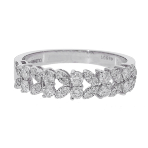 Bague pour femme en or blanc 14 carats plaqué rhodium, diamant naturel classique, design complexe en forme de cœur, diamants en grappe - Product Image 1