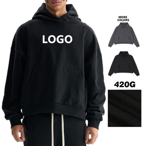 Boxy เสื้อฮู้ดผู้ชายแบบสวมหัวมีฮู้ด420gsm ผ้าฝ้าย100% เสื้อมีฮู้ดแบบเรียบกำหนดเองเฮฟวี่เวทสตรีทแวร์ - Product Image 5