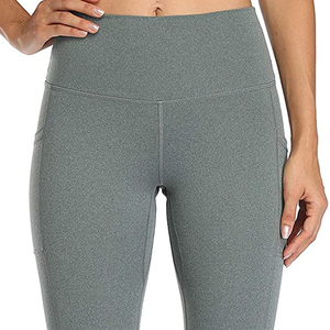 Leggings de sport en coton biologique pour femmes, vêtements de yoga, taille haute, fermeture éclair sur le devant, respirant, séchage rapide, vente en gros - Product Image 2