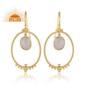 Meilleure vente en argent sterling plaqué or 18 carats naturel arc-en-ciel lune pierre gemme boucle d'oreille demi fabricant de bijoux fins - Product Image 5