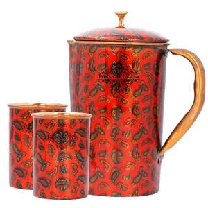 Jarra de Cobre Puro con Diseño Rojo Impreso y Vasos Promocionales - Product Image 2