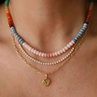 Collier empilable personnalisé en pierres naturelles colorées avec perles, chaîne en acier inoxydable, pendentif perle d'eau douce, bijoux en pierres précieuses