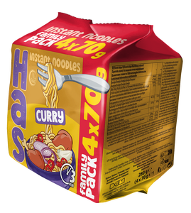 Fideos Instantáneos Fritos HAS con Sabor a Curry, Paquete Familiar, Certificación HACCP/HALAL/ISO, 18% de Grasa, 280g, Cocción en 3 Minutos, SRB, 12 Meses - Product Image 1