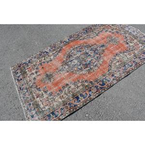 Tapis en laine Patchwork bleu Orange classique 3.8 X 6.8ft tapis Rectangle rayé turc fait à la main pour salon avec support en Latex - Product Image 4