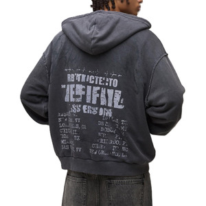 Sweat à capuche en coton lourd délavé surdimensionné pour homme, imprimé graphique au dos, streetwear, pull pour la fabrication de marques privées OEM - Product Image 2