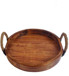 Service d'hôtel plateau de service de petit déjeuner en bois d'acacia fait à la main avec poignée en corde. - Product Image 3