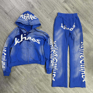 Winter Elastic Waist Cotton Fleece Sun Faded Tracksuits <b>Men</b> Women Unisex Stylish Outdoor Sweat <b>Suits</b> Sets - Product Image 5