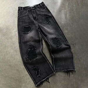 Jeans Anchos de Mezclilla con Remaches, Estilo Hip Hop, Vintage, Desgastados, Rotos, Holgados, para Hombre, Fabricantes Personalizados - Product Image 1