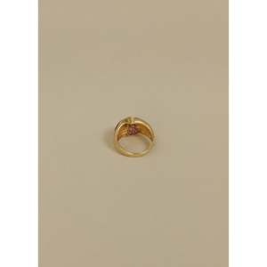 Vintage 14k Pink Sapphire <b>Ring</b> Rhodium Plated with Oval and Pear Cut Diamonds Bezel & Setting Inlay for Everyday Wear - Product Image 4