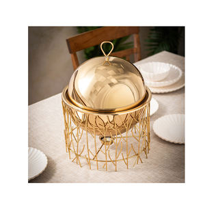 Plato de frotamiento de metal plateado y dorado, calentador de alimentos - Product Image 1