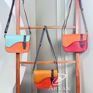 New Color <b>Block</b> Recycled Leather Crossbody Bag Retro Style Shoulder Purse with Buckle Colorful Leather Small Handbag for Women - Product Image 1