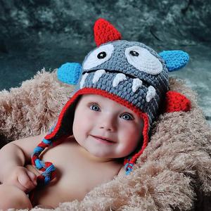 หมวกไหมพรมถักมือ EFANBEANIE ลายมอนสเตอร์ สีเทา ฟ้า ชมพู สำหรับเด็กหญิงและเด็กชาย หมวกบีนนี่พกพาสะดวกสำหรับเด็ก - Product Image 1