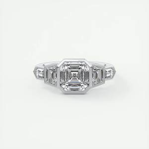 Diamant de laboratoire Asscher Trapèze et Bullet Cut Deco Five Stone Ring Bezel Setting 14K White Gold Wedding Diamond Ring - Product Image 1