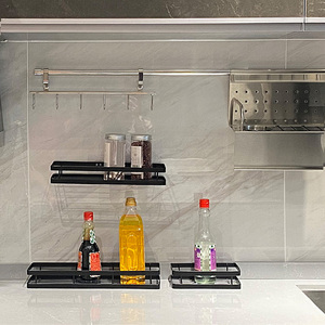 3Pcs <span class=keywords><strong>Petite</strong></span> étagère à épices de cuisine Organisateur mural Étagère murale en métal robuste pour salle de bain Étagère de rangement pour shampoing - Product Image 2