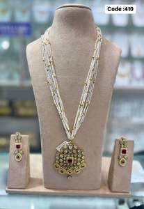 Collier de mariée et boucles d'oreilles en perles de cuivre d'inspiration vintage ensemble de bijoux de mariage de luxe cadeau pour les femmes pour les fêtes - Product Image 3