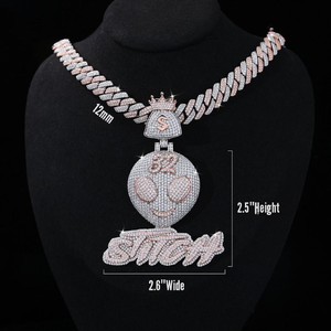 Pendentif personnalisé en forme de smiley glacé avec couronne, look diamant, style hip hop, collier bling bling, bijoux - Product Image 5