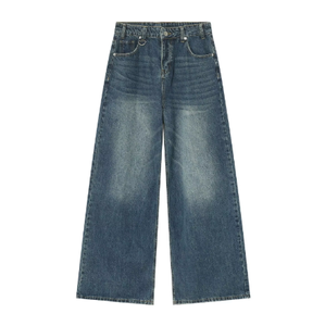 Pantalones vaqueros holgados personalizados para hombre 2025, pantalones vaqueros holgados Retro con logotipo bordado, pantalones de calle azul oscuro lavados - Product Image 1