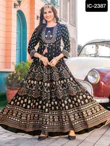 Ropa étnica india Vestido largo de rayón estilo Anarkali Estampado con trabajo de bordado Kurtis para Festival y ropa informal Kurtis estampado - Product Image 4