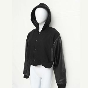 Veste bomber courte en cuir de style universitaire avec logo personnalisé, veste de baseball streetwear matelassée avec broderie en chenille - Product Image 2