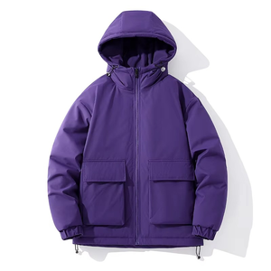 Winter Unisex Workwear Canvas <b>Jacket</b> Thick Warm Loose Solid Color Casual <b>Padded</b> <b>Hooded</b> Windproof <b>Jacket</b> Multifunctional Daily - Product Image 1