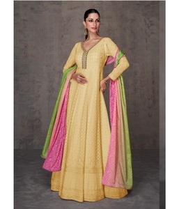 À la mode 2024 femmes longue Georgette Anarkali brodé Kurti robe Dupatta costume mariage fête porter indien pakistanais mode - Product Image 1