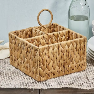 Eco-Friendly Handwoven <b>Square</b> Water Hyacinth Utensil Caddy - Stylish Kitchen Storage Organizer - Product Image 1