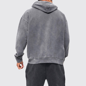 Sweat-shirts à capuche pour hommes de haute qualité, lavage à l'acide, 100% coton, légers, respirants, streetwear avec logo personnalisé sur le devant - Product Image 2