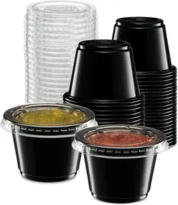 2.5 Oz Black Clear Wegwerp Plastic Portie Cups Met Deksels, Saus Cups Kleine Containers Voor Portion Control