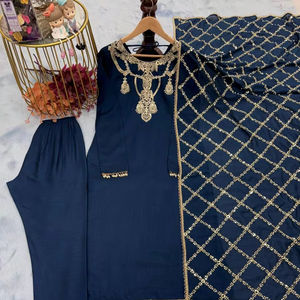 Lancement de nouveaux vêtements de soirée de créateur Look Heavy Fancy Silk Top Bottom et Dupatta Set Festival Wear Dress With Sequence Work Suit - Product Image 1