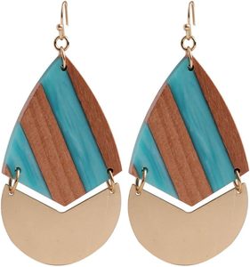 Pendientes colgantes simples y elegantes, colgante de barra geométrica de resina de madera, pendientes de madera, pasador bohemio Retro - Product Image 2