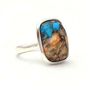Handmade 925 Solid Sterling Silver Fine Jewelry <b>Ring</b> Yellow Oyster Copper Turquoise <b>Cushion</b> Shape Fashionable Wholesale Jewelry - Product Image 2