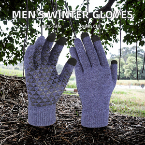 Gants en tricot acrylique unisexe pour hommes personnalisés en gros Gants d'hiver noirs au doigt complet Options de tricot micro-tactile bon marché - Product Image 3