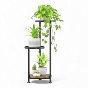 Black Metal Four Tier <b>Tall</b> Indoor <b>Plant</b> <b>Stand</b> With Hanging Loop Top For Living Room Decor - Product Image 6
